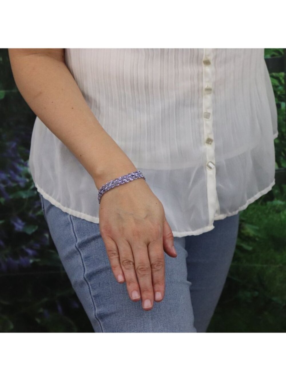 Sterling Silver 20 Carat Natural Tanzanite 3 Row Tennis Bracelet 7 1/4" inch - Picture 2 of 8